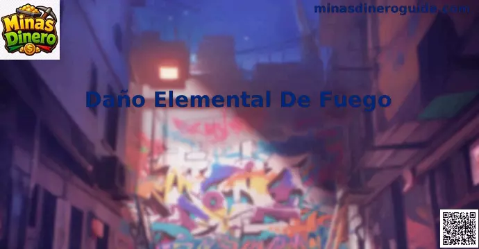 Ilustración de Daño Elemental De Fuego en Minas Dinero con llamas y lectura estratégica